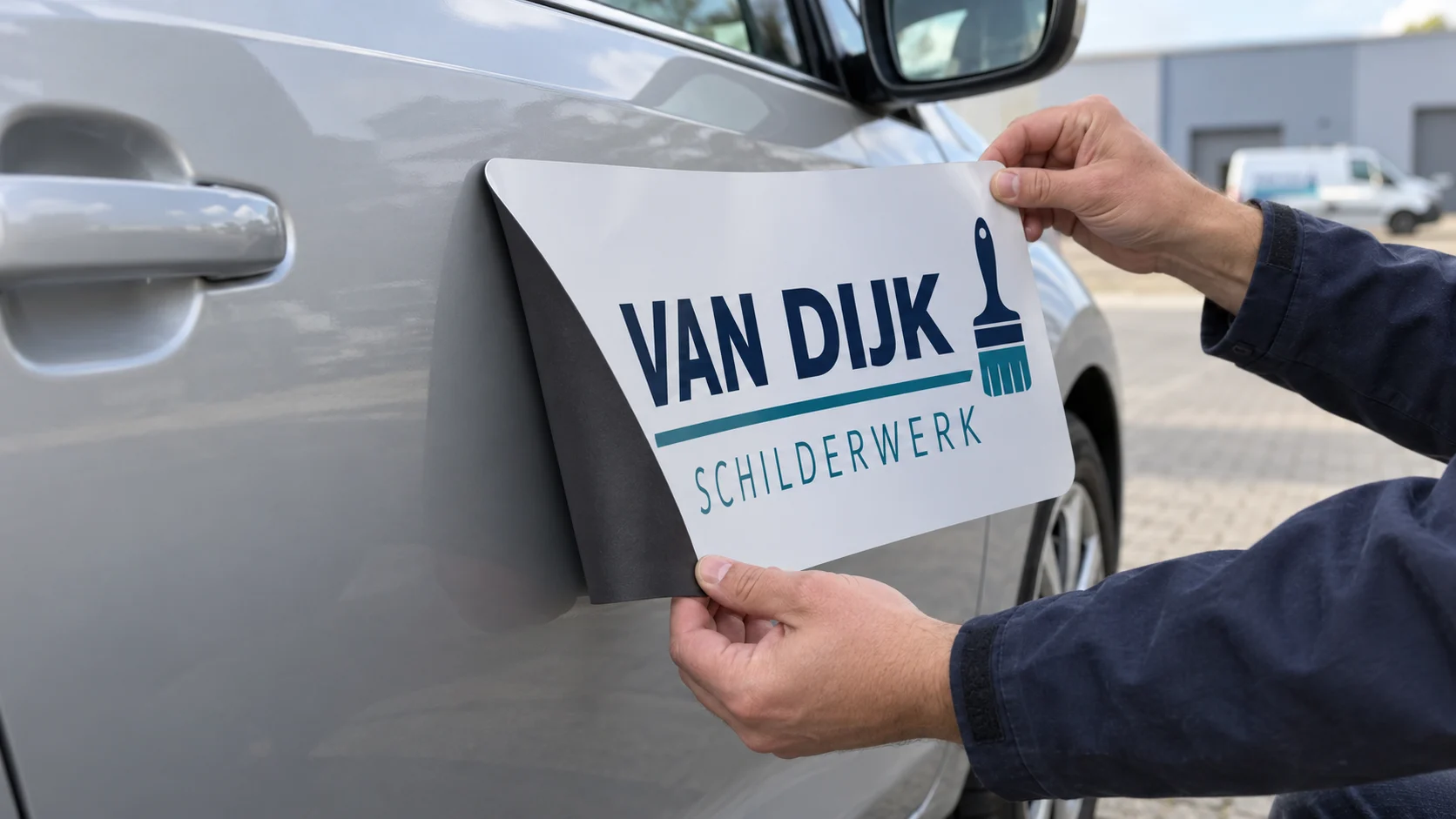 Illustration of removing a magnetic sign with dark magnetic backing.