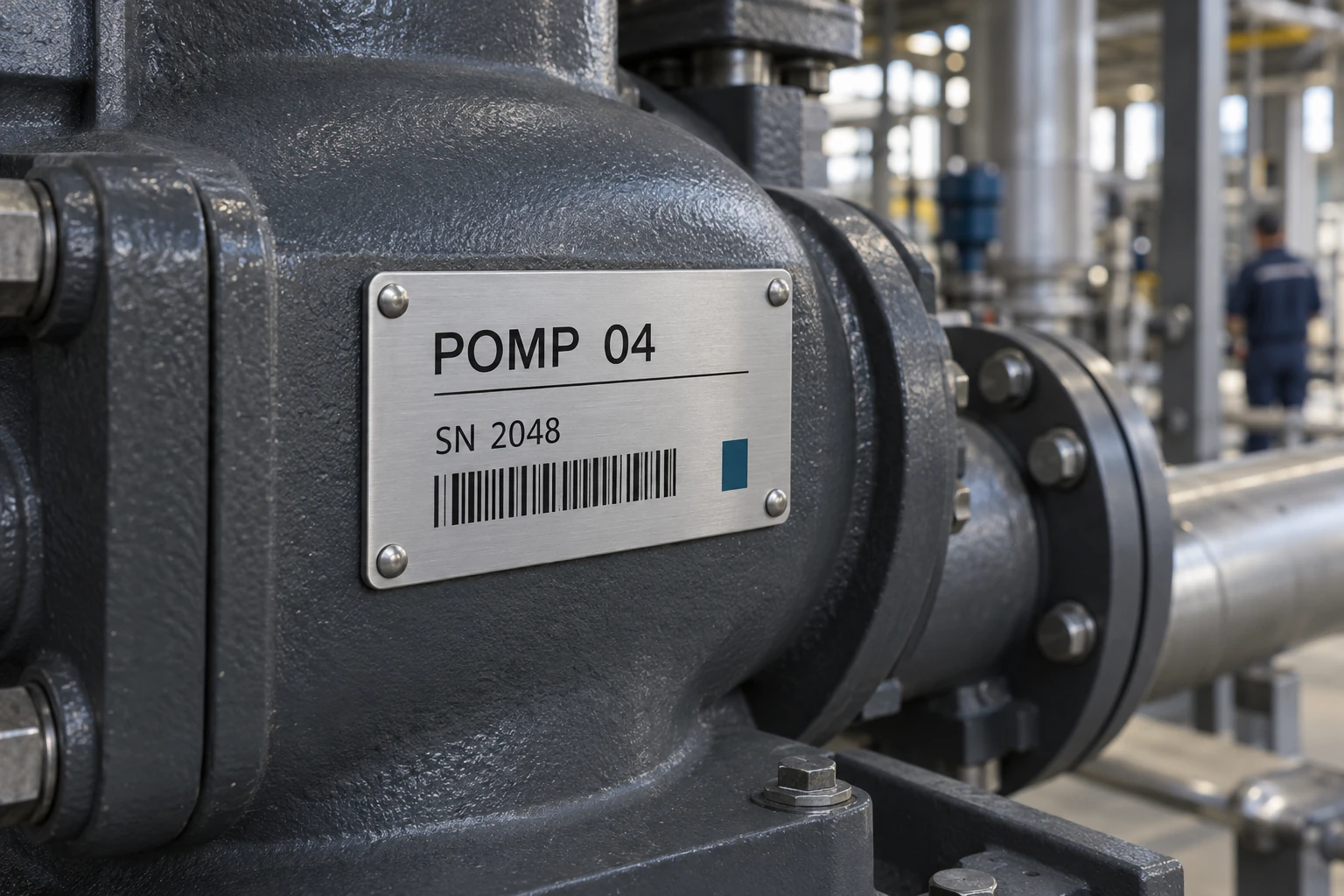 Design example of a printed aluminium identification plate on industrial equipment