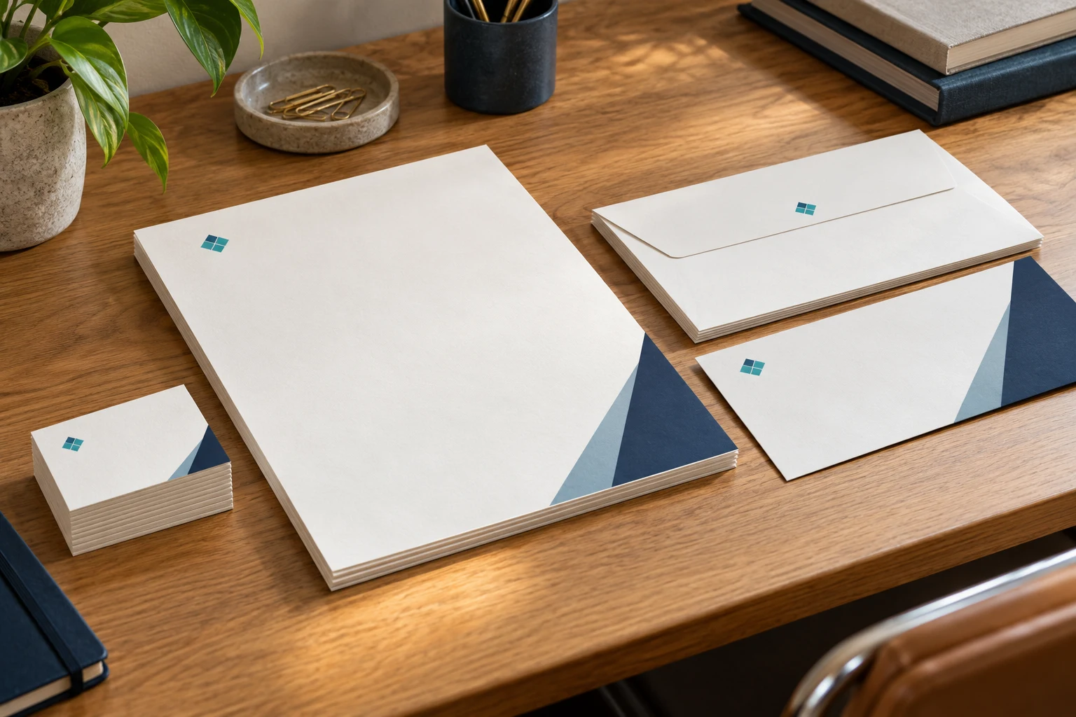 Coordinated business cards, letterhead sheets and envelopes