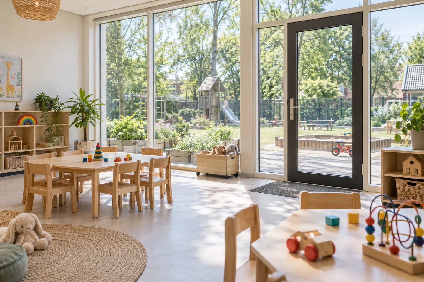 AI example of a nursery with large clear windows and a glazed door