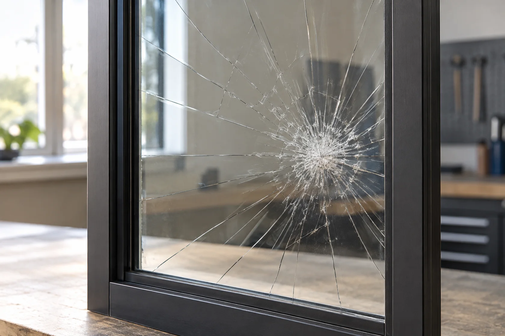 AI visualisation of a cracked glass sample held together by a transparent layer