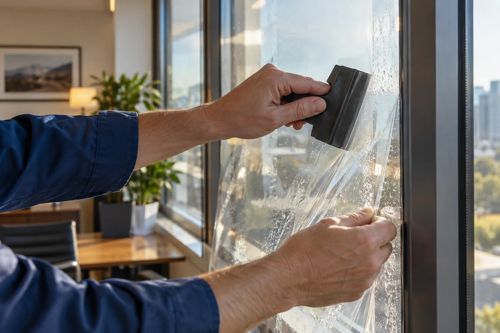 AI example of professional installation of transparent window film