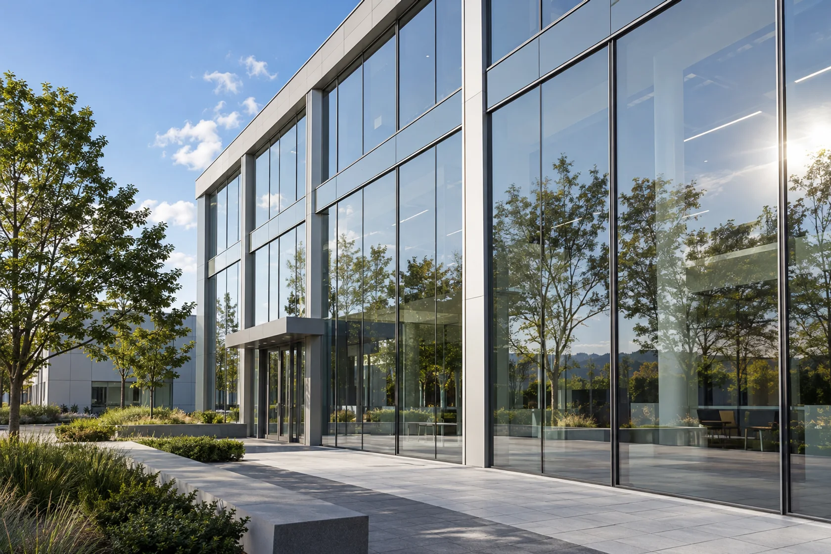 AI example of an office with reflective solar-control glazing