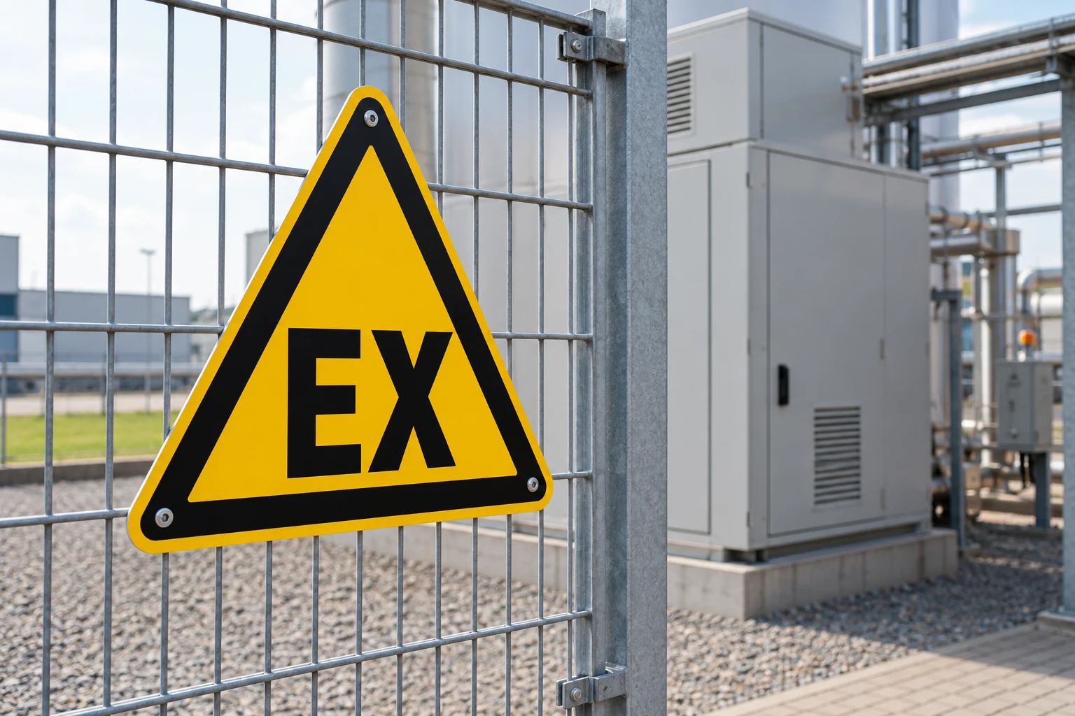 AI-ontwerpvoorbeeld van een EX-zonebord bij een industriële afscherming