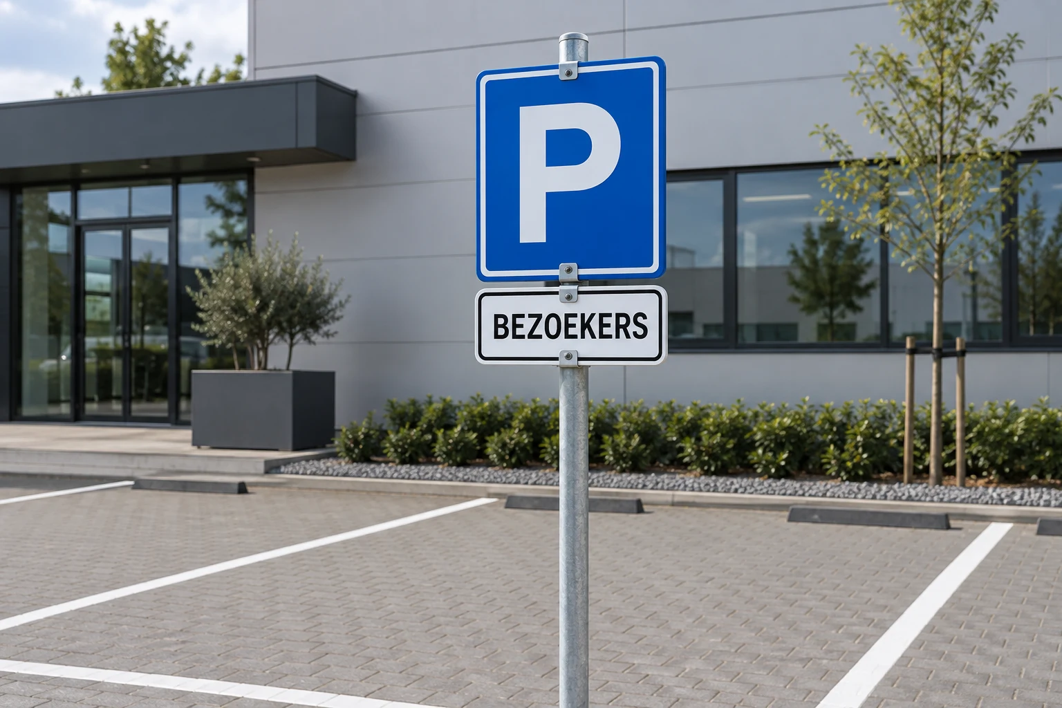 AI design example of a visitor parking sign on a business site