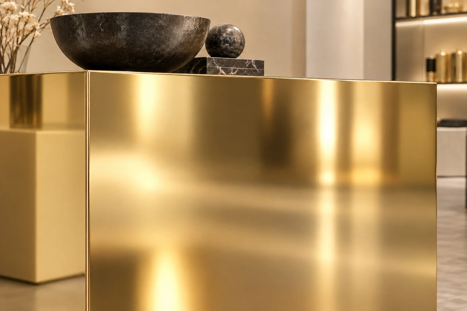 AI-ontwerpvoorbeeld van een display met decoratieve chroom gouden folie