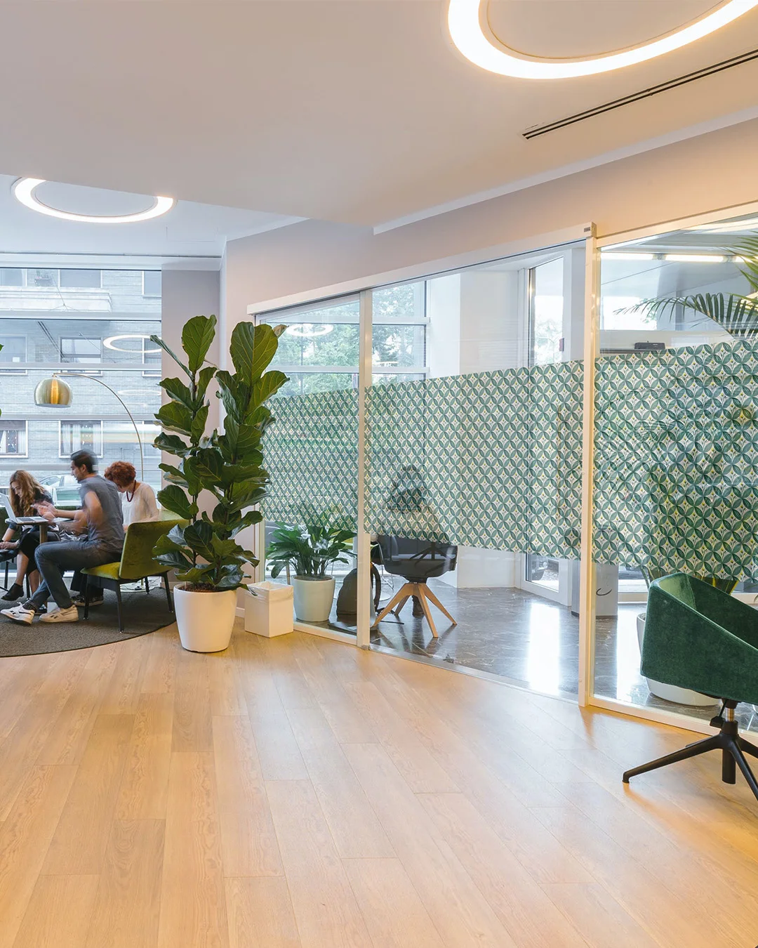 Veilish printed windows in a workspace